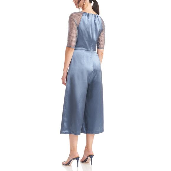 JS Collections Leila Raglan Sleeve Jumpsuit Sequins Blue Satin Womens Size 10 - Picture 2 of 10